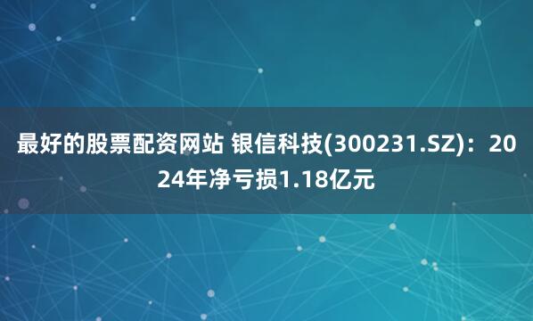 最好的股票配资网站 银信科技(300231.SZ)：2024年净亏损1.18亿元