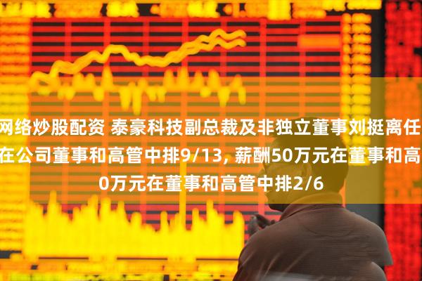 网络炒股配资 泰豪科技副总裁及非独立董事刘挺离任, 年龄43岁在公司董事和高管中排9/13, 薪酬50万元在董事和高管中排2/6